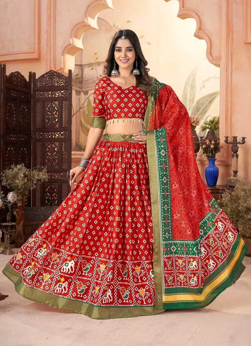 Red Colour SS Navratri Special Silk Cotton Lehenga Choli Orders In India GS3266