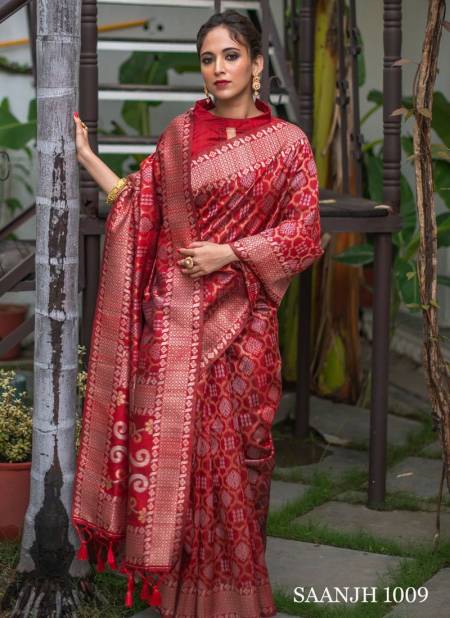 Red Colour Saanjh By Fashion Lab Silk Saree Catalog 1009