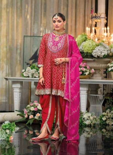 Red Colour Sajni By Eba Chinon Embroidery Kurti With Bottom Dupatta Suppliers In India 1704