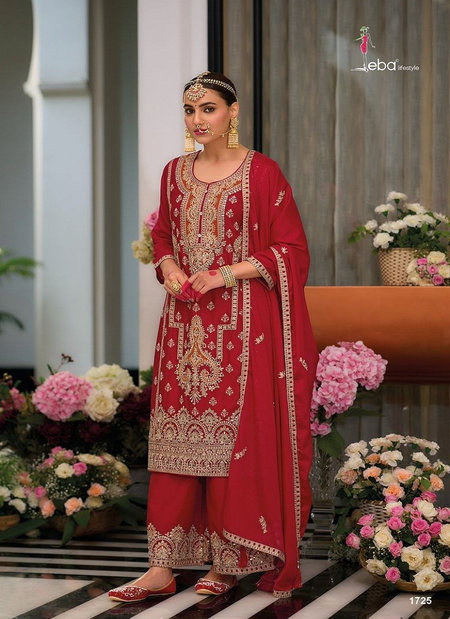Red Colour Sakhii By Eba Chinon Kurti With Bottom Dupatta Wholesalers In Delhi 1725