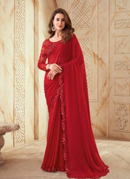 Red Colour Salsa Style 2nd Edition By TFH Party Wear Sarees Catalog 7501