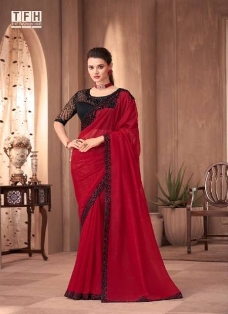 Red Colour Sandalwood 1101 By TFH Silk Designer Party Wear Saree Wholesale Online SW-1101-A