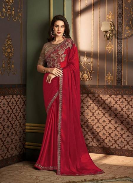Red Colour Sandalwood 1202 Colour By TFH Designer Silk Party Wear Saree Wholesale Online SW-1202-B