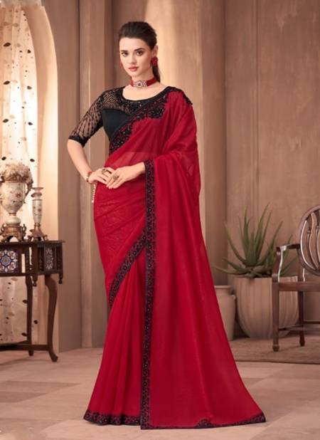 Red Colour Sandalwood By TFH Party Wear Sarees Catalog 1101