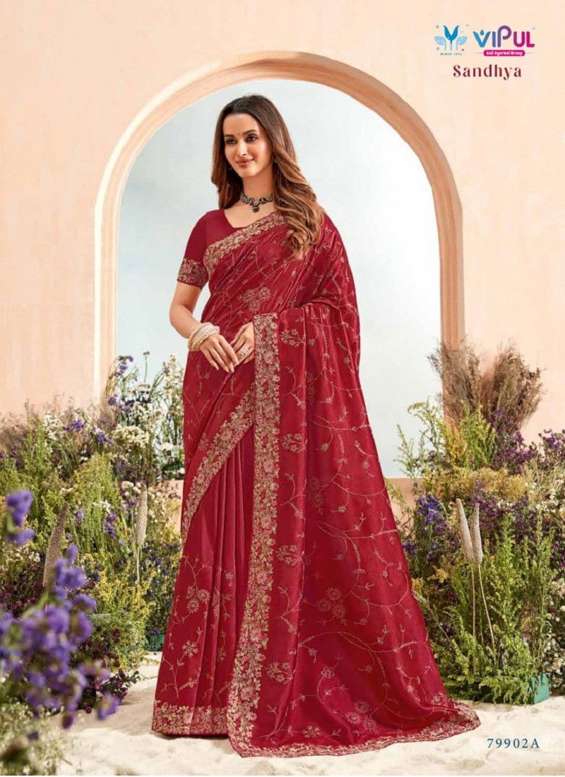 Red Colour Sandhya By Vipul Silk Wedding Wear Saree Online Wholesale 79902A