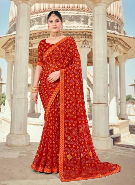 Red Colour Saubhagyavati by Vipul Chiffon Wear Sarees Wholesale Clothing Suppliers In India 79207