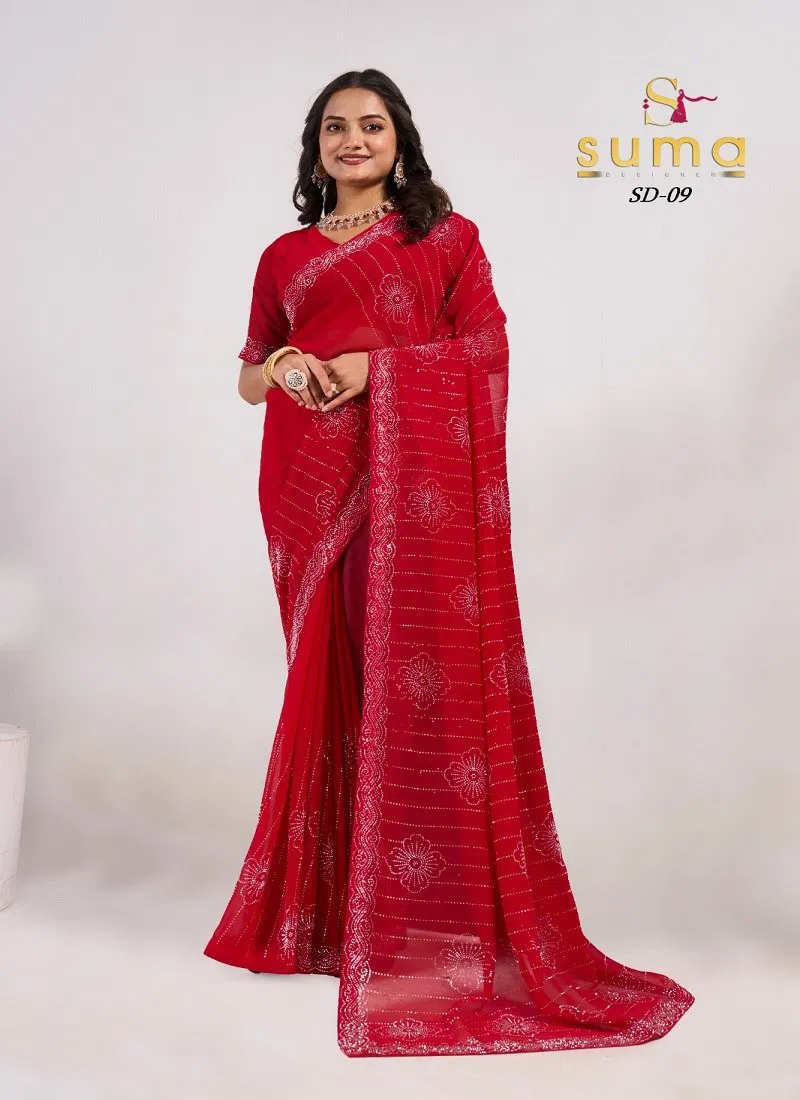 Red Colour Sd 01 To Sd 11 By Suma Designer Party Wear Saree Wholesale Online Sd 09