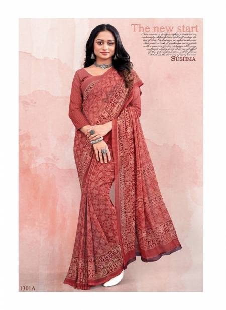 Red Colour Shades By Sushma Daily Wear Saree Catalog 1301 A
