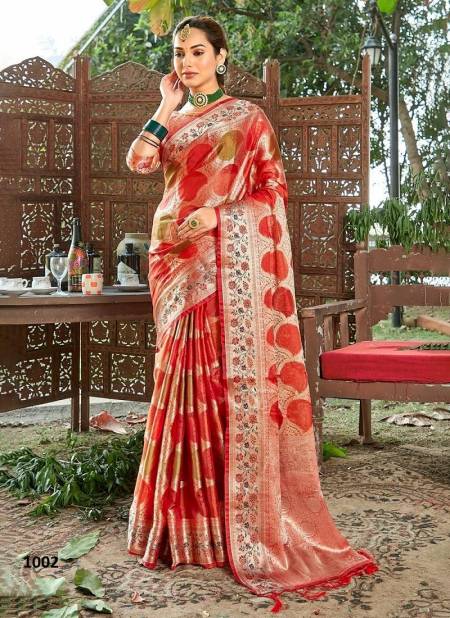 Red Colour Sheesha By Sangam Wedding Saree Catalog 1002