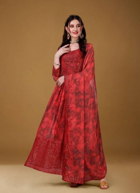 Red Colour Shreeja By Biva Gown Catalog 7004
