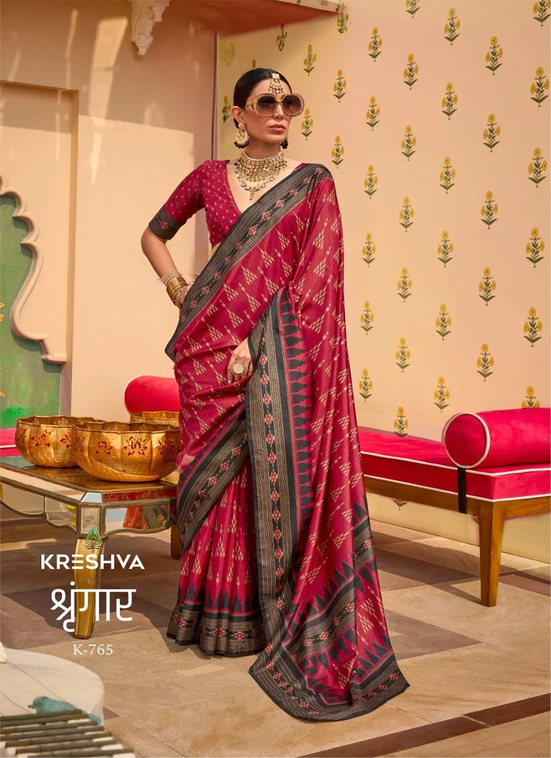 Red Colour Shringaar By Kreshva Mercerized Sigma Silk Daily wear Saree Orders In India K 765