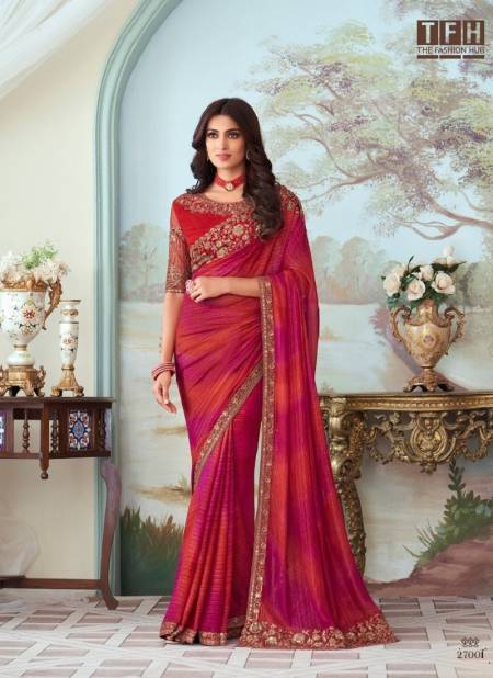 Red Colour Silverscreen 17th Edition By Tfh Glass Silk Party wear Saree Catalog 27001