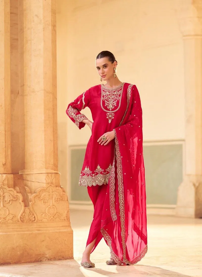 Red Colour Siya By Sayuri Soft Crep Silk Designer Readymade Suits Manufacturers 5759