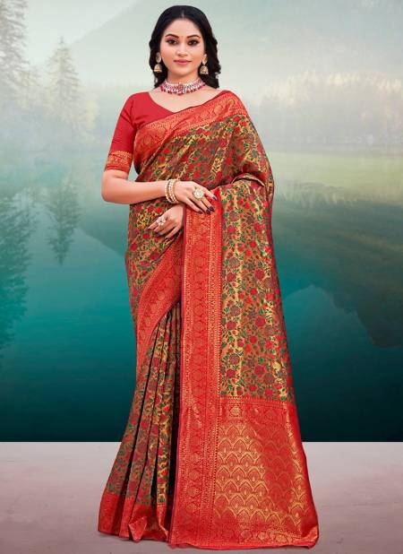 Red Colour Sonpari Silk Colors Sangam Wholesale Banarasi Silk Sarees Catalog 3511