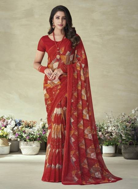 Red Colour Star Chiffon 128 Edition By Ruchi Daily Wear Chiffon Saree Catalog25605 B