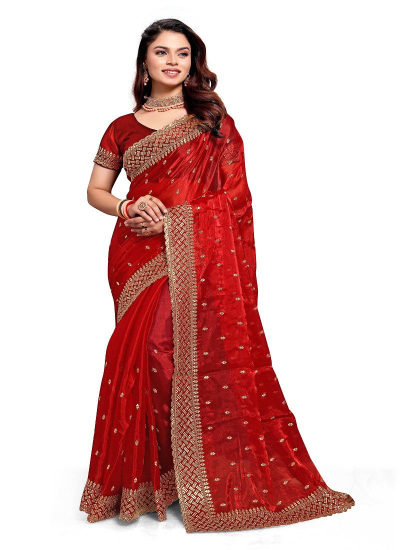 Red Colour Stree By Nari Fashion Jimmy Choo Silk  Saree Suppliers In India 7823