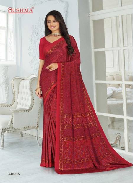 Red Colour Sushma Set 34 Dailywear Saree Catalog 3402 A