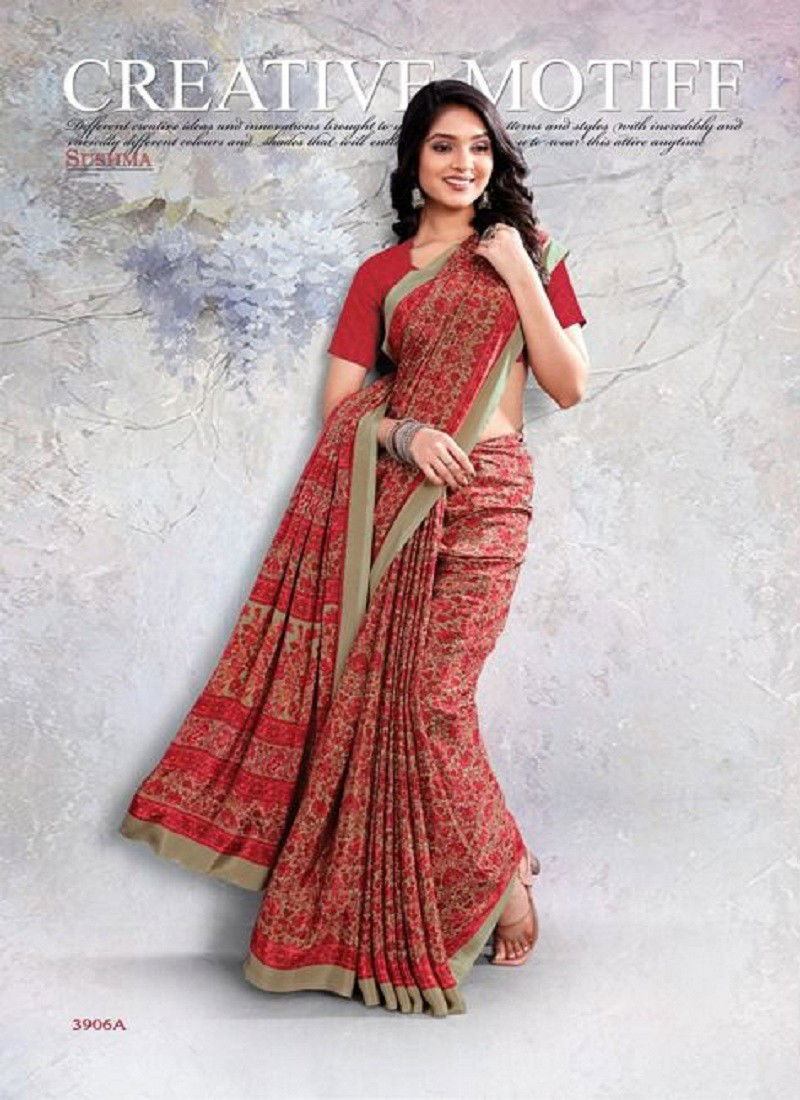 Red Colour Sushma Set 39 Daily Wear Saree Catalog 3906 A