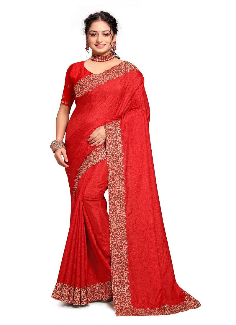 Red Colour Sweety By Nari Fashion Desginer Art Silk Saree Exporters In India 7812