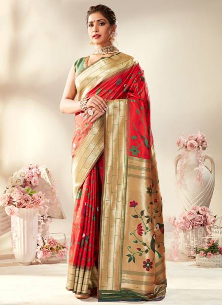 Red Colour Tanishq Paithani Silk Rajpath Exclusive Wear Wholesale Printed Sarees Catalog 99002