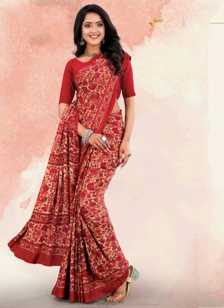 Red Colour Uniformity By Sushma Printed Sarees Catalog 2104 C