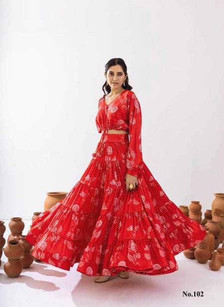 Red Colour Vallari Vol 1 By Lucaya Chinon Printed Indo Western Wedding Lehenga Choli Wholesale Online 102