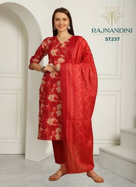 Red Colour Vamika By Rajnandini Heavy Indo Cotton Kurti With Bottom Dupatta Suppliers In India ST237