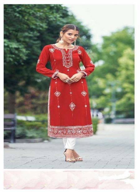 Red Colour Vanshika by Rasili Nx Rayon Viscos With Lakhnawi Kurti With Bottom Exporters In India 2044