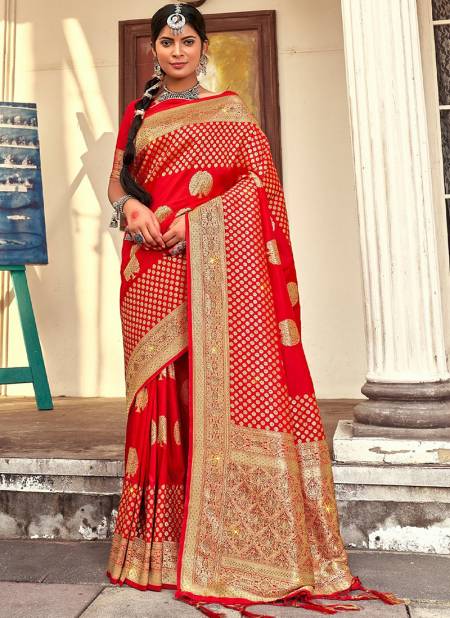 Red Colour Varlaxmi Sangam Wedding Wear Wholesale Banarasi Silk Sarees Catalog 1001