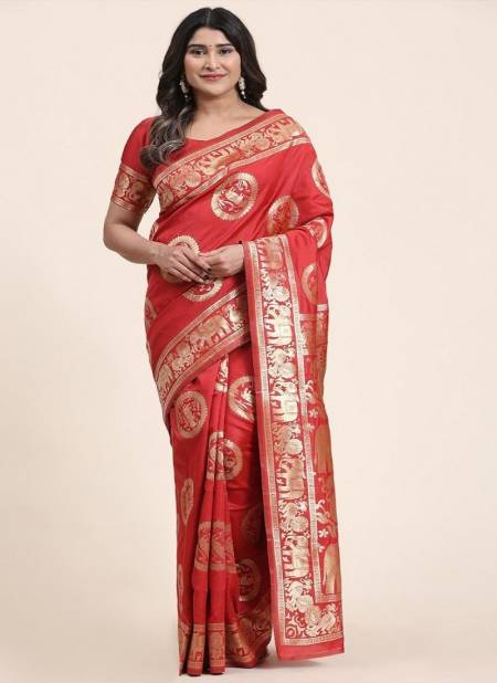 Red Colour Vedika By Sethnic Banarasi Art Silk Designer Saree Catalog 1707