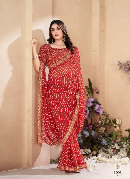 Red Colour Veena By Stavan Heavy Weighless Embroidery Saree Suppliers In India 1003