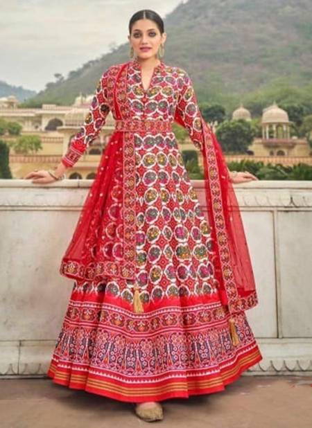 Red Colour Virasat Patola Party Wear Wholesale Gown Catalog 9004