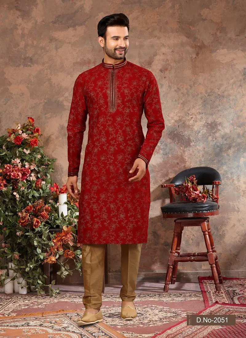 Red Colour Vol 10 Occasion Wear Mens Kurta Pajama Wholesale Market In Surat 2051