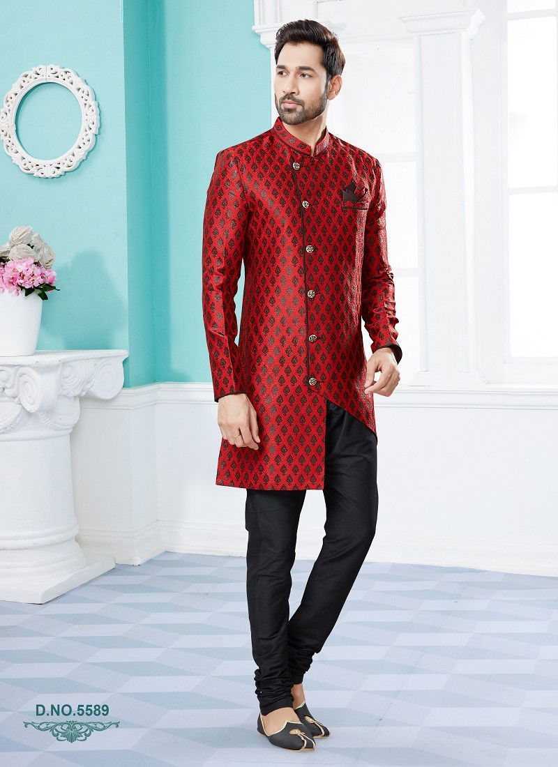 Red Colour Vol 14 Party Wear Mens Sherwani Wholesale Shop In Surat 5589