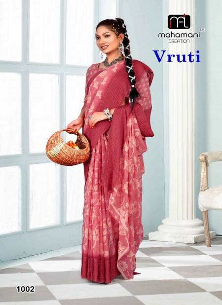 Red Colour Vruti 1001 To 1006 By Mahamani Creation Foil Print Saree Wholesale Shop In Surat 1002