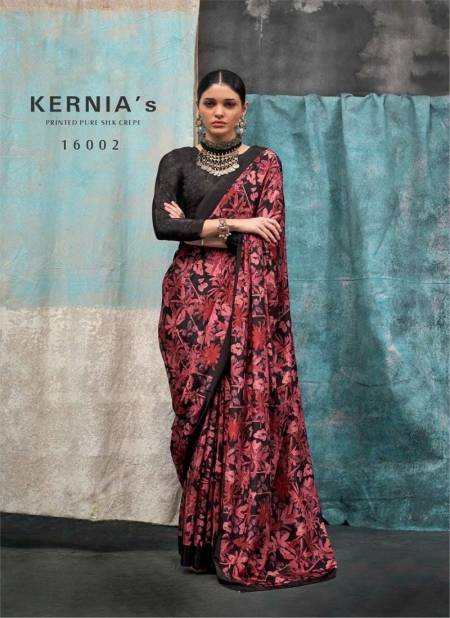 Red Colour kernias By Rajbeer Crepe Silk Printed Saree Suppliers In India 16002