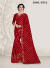 Red Fancy Latest Collection Festive Wear Heavy Coding With Siqvence Embroidery With Applique Flower Siramic hand Work Silk Saree 2913