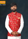Red Flower Print Jute with Jacquard Modi Jacket 13009