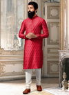 Red Jacquard Kurta 12891