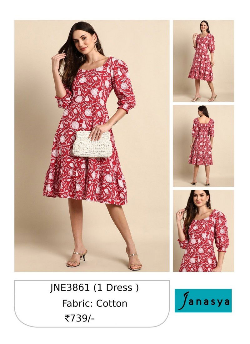 Red Janasya Printed Kurti Catalog 3861