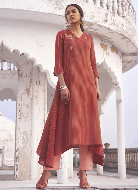 Red Linen Cotton Shringar Omtex Linen Cotton party wear Embroidery Kurtis Collection J76 Catalog