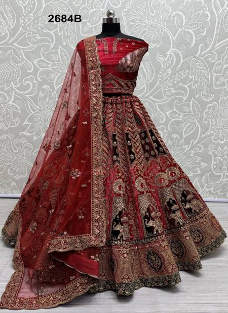 Red Multi Colour 2685 A And 2684 B by Anjani Art Velvet Bridal Lehenga Choli Online Wholesale 2684 B