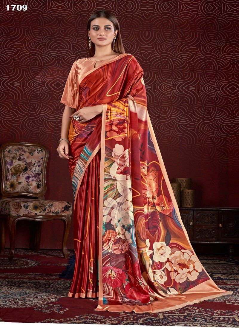 Red Multi Colour Hanoi By Jivora Crepe Digital Printed Casual Wear Saree Wholesale Online 1709