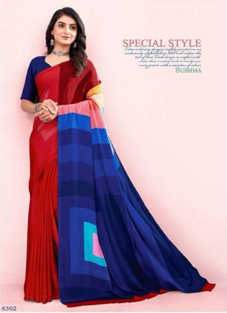 Red Multi Colour Modern Classy By Sushma Digital Printed Crape Saree Surat Wholesale Market 6302
