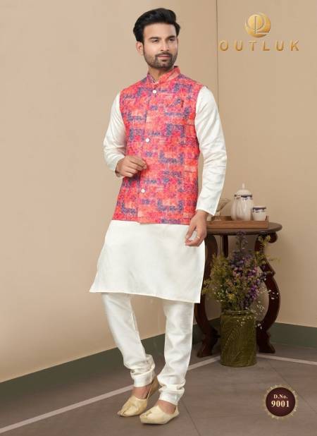Red Multi Colour Outluk Wedding Collection Vol 9 Mens Wear Modi Jacket Kurta Pajama Exporters in India 9001