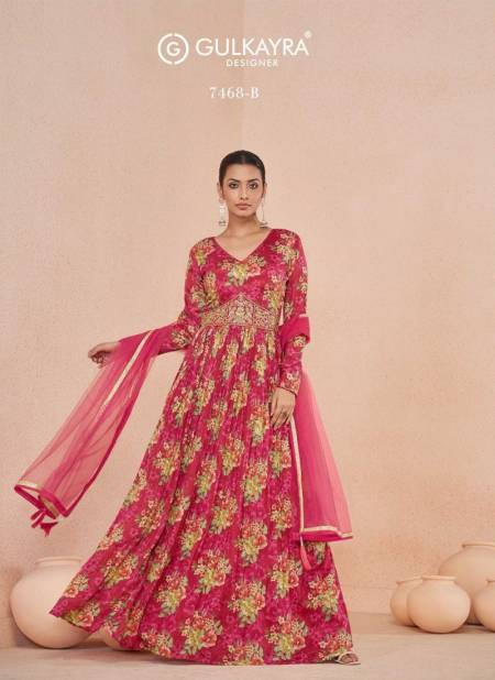 Red Multi Colour Sajni By Gulkayra Fancy Printed Wedding Wear Readymade Suits Suppliers In India 7468 B