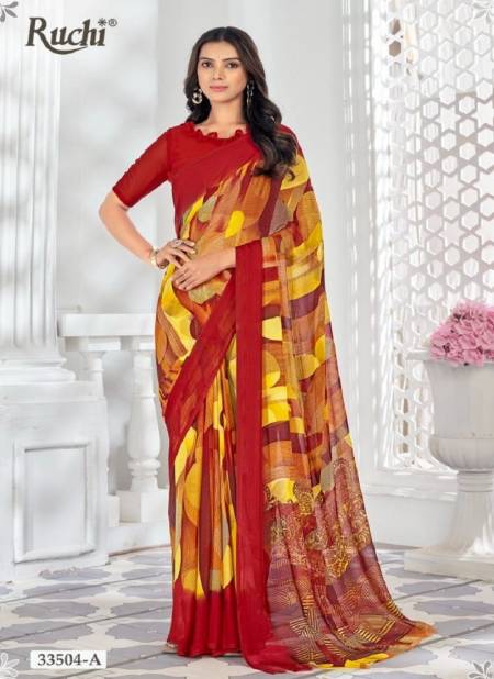 Red Multi Colour Star Chiffon 159 By Ruchi Printed Daily Wear Sarees Orders In India 33504-A