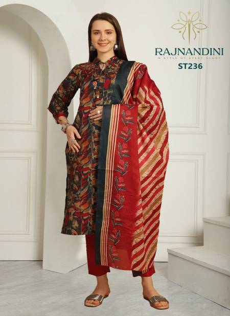Red Multi Colour Vamika By Rajnandini Heavy Indo Cotton Kurti With Bottom Dupatta Suppliers In India ST236