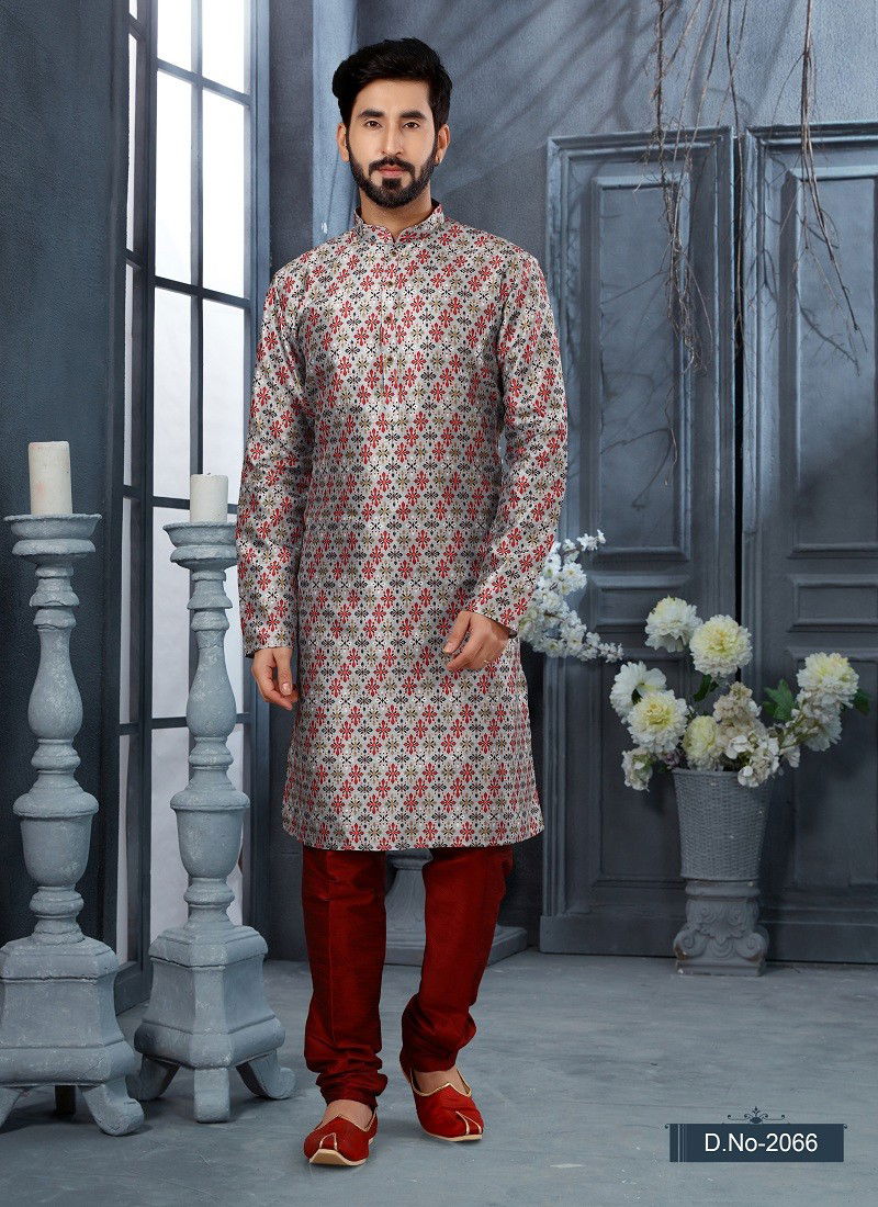 Red Multi Colour Vol 10 Wedding Wear Mens Kurta Pajama Orders In India 2066