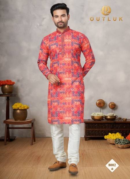Red Orange Outluk Wedding Lucknowi Vol 8 Cotton Pintex Lucknowi Kurta Pajama Wholesale Shop In Surat 8002